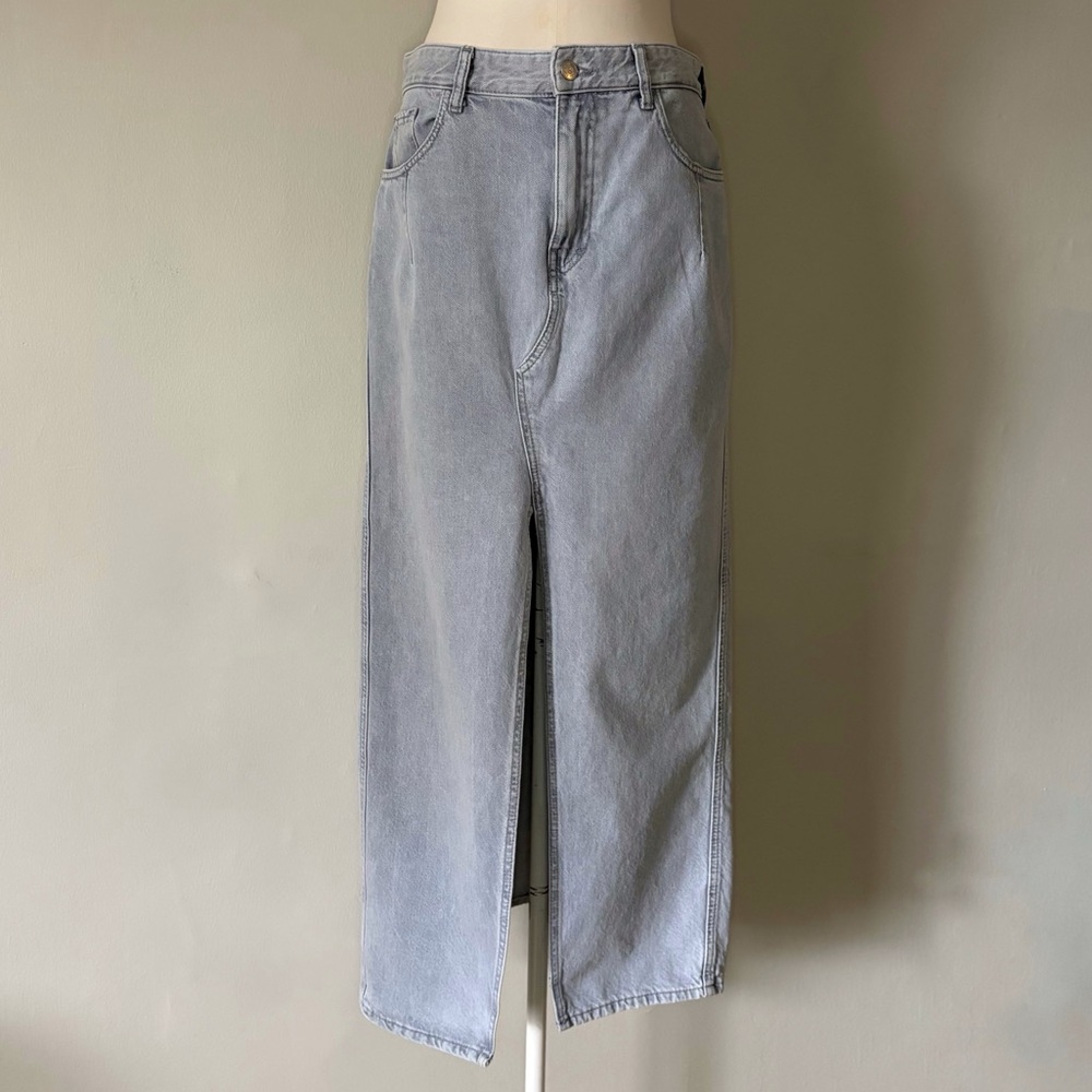 Zara Light Grey Denim Maxi Skirt High Rise Straight Fit Minimalist Y2K Women’s M